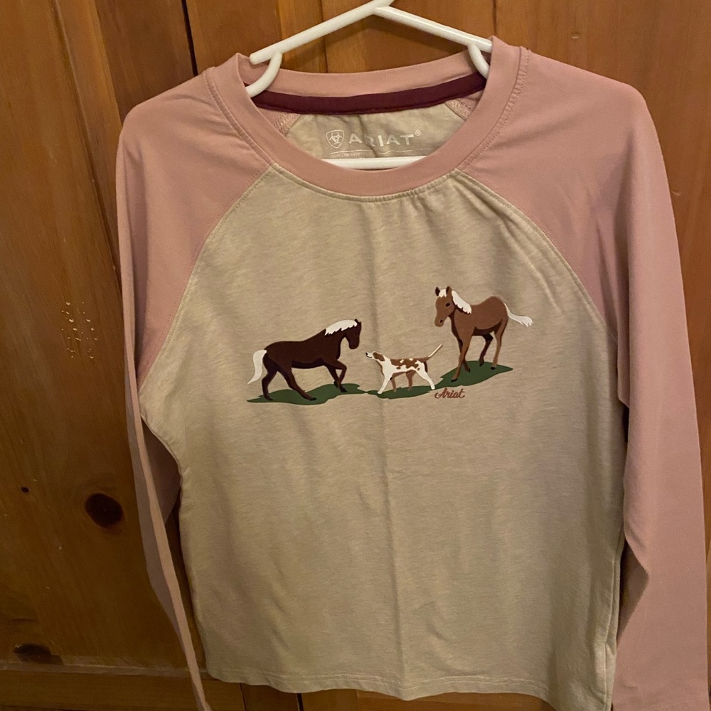 Ariat Kids Horse Graphic Shirt - Pink and Cream size Small 8